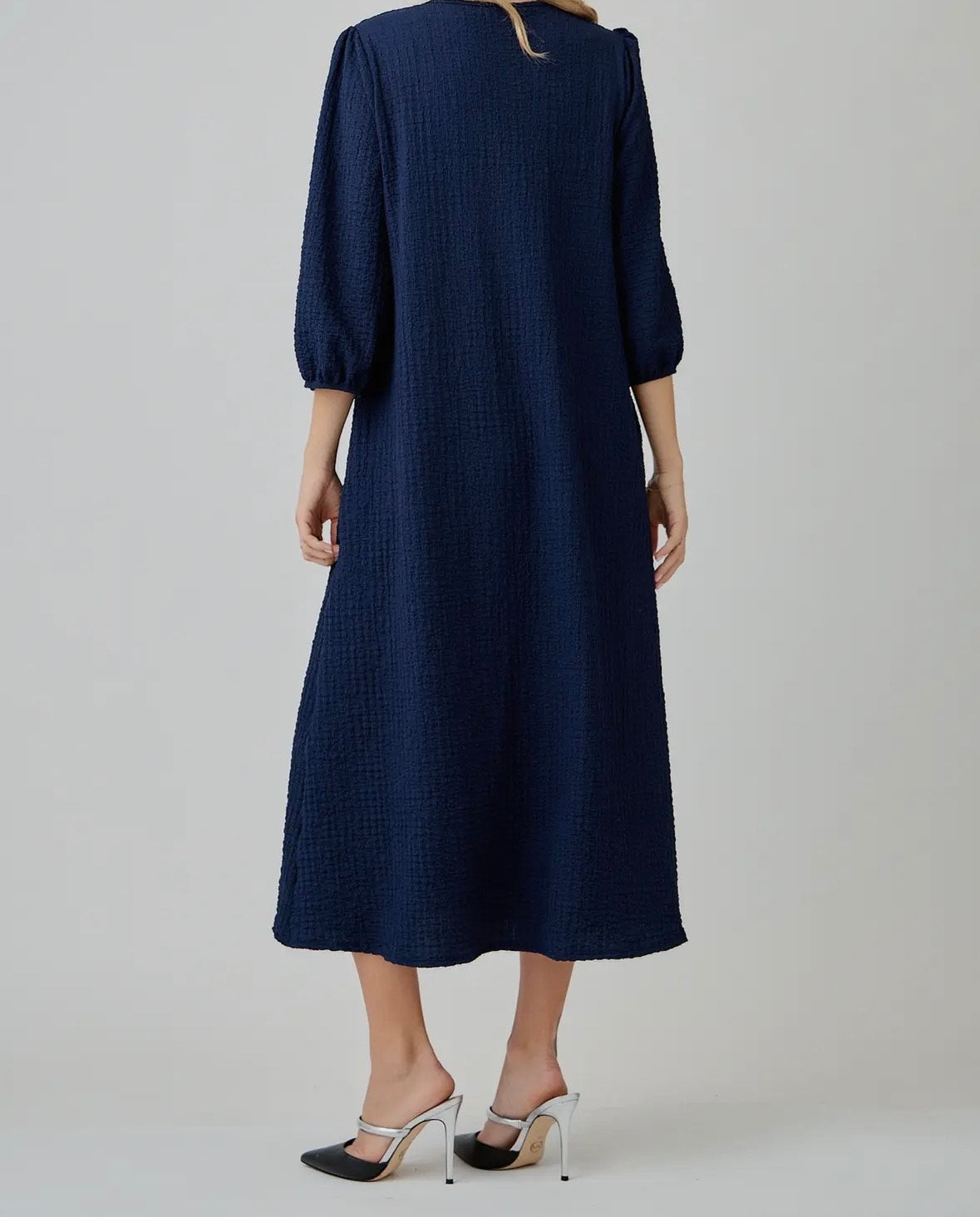 *SALE* Women's Modest Side Bow Dress with Puff Sleeves and Pockets