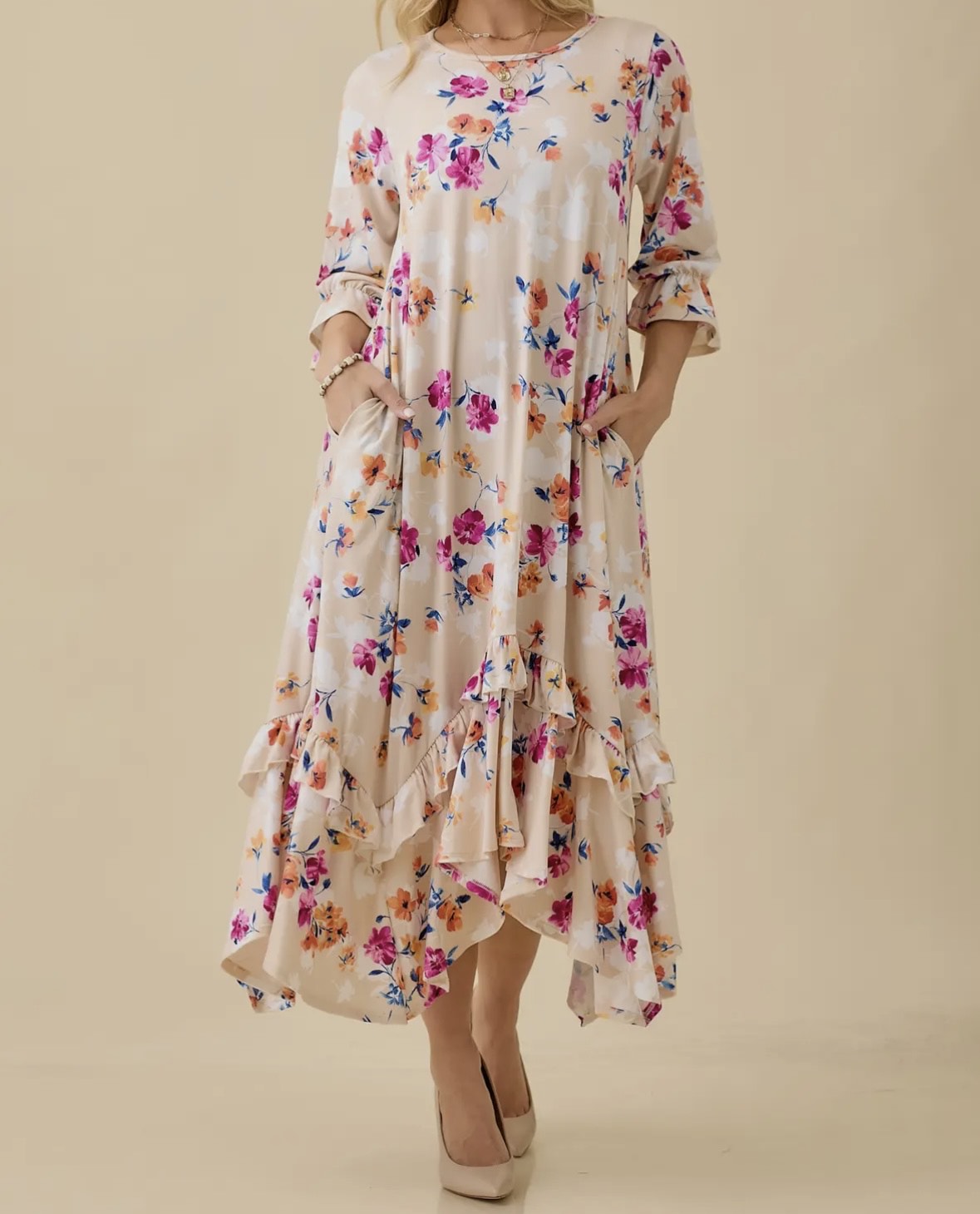*SALE*
Plus Size Florla Ruffle Hem Modest Midi Dress